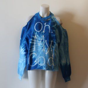 New W/Tags Hi Gorgeous Blue Cold Shoulder Tie-Dye "Oh My God" Sweatshirt  M